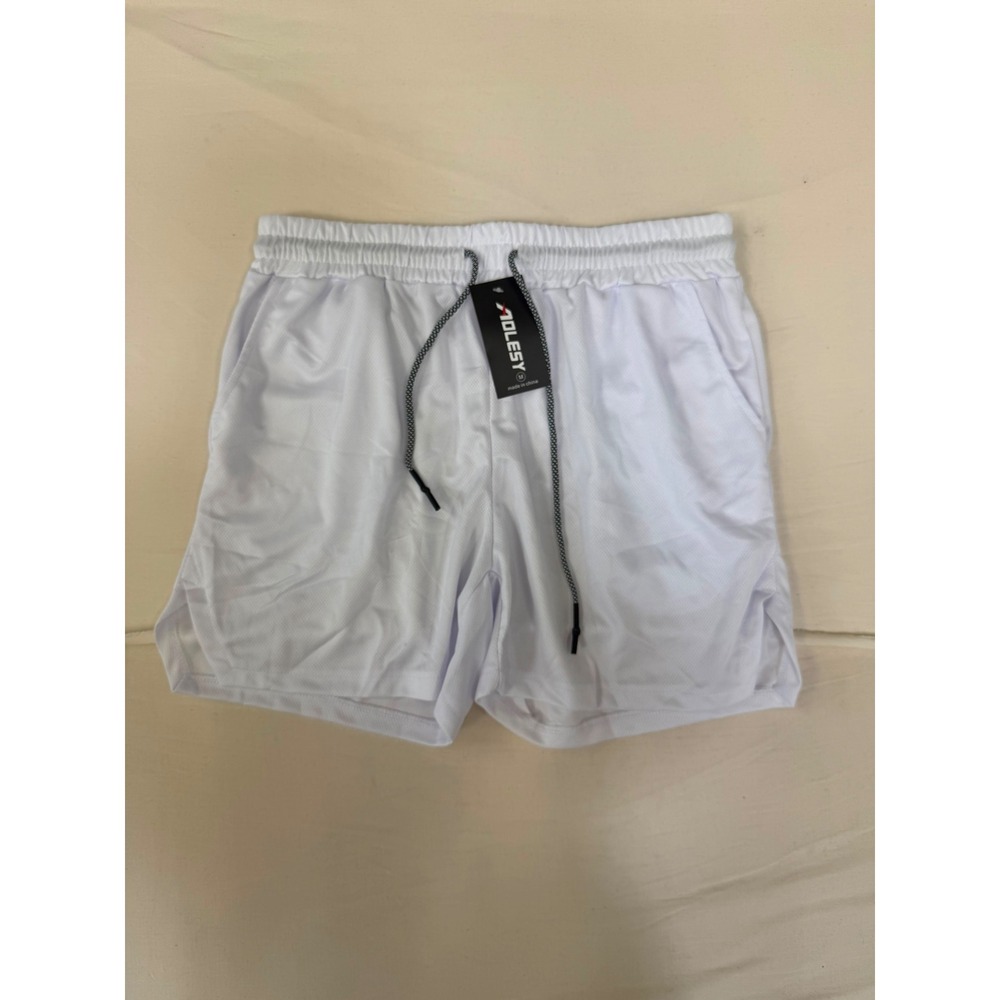 Aolesy Mens White Mesh Athletic Gym Shorts Size M Zipper Pocket Drawstring NEW